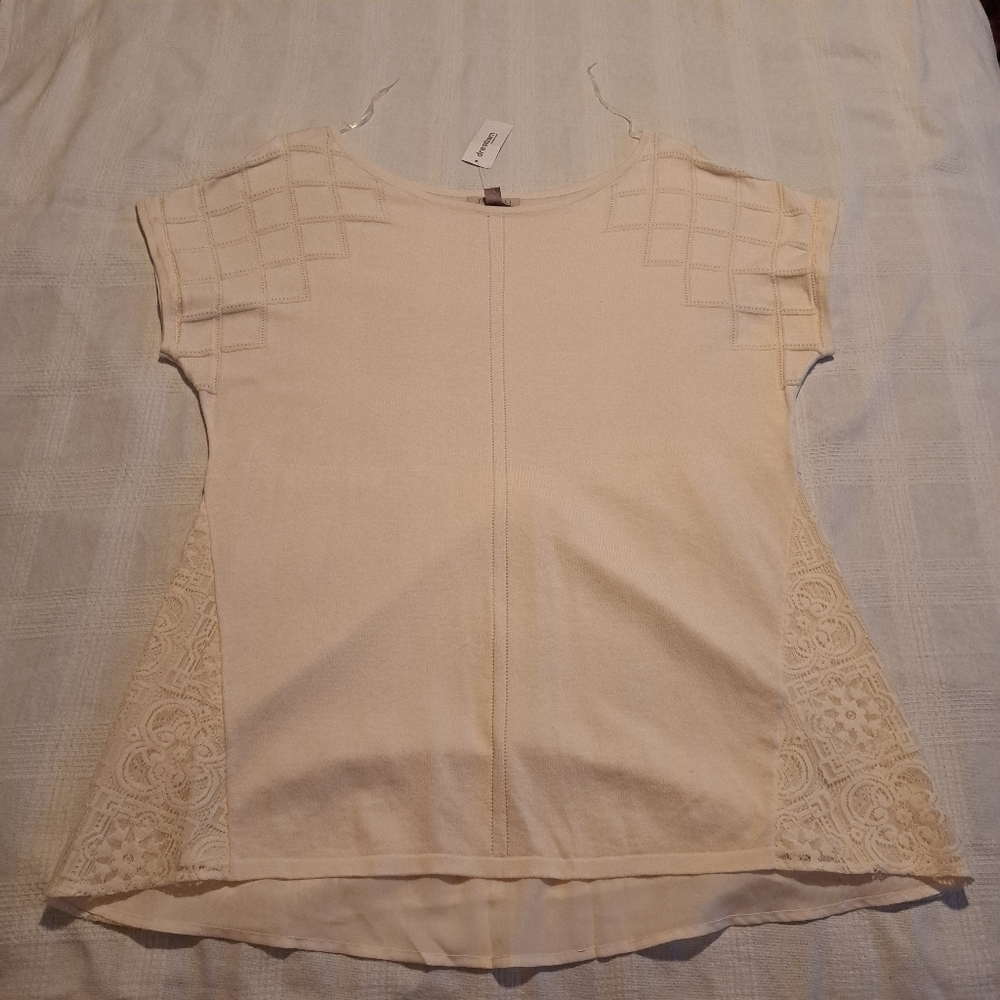 Dressbarn Roz & Ali women's size XL Cream with lace accent knit shirt, New